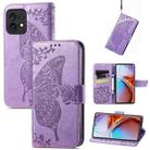 For Motorola Moto X40 Butterfly Love Flower Embossed Leather Phone Case(Light Purple) - 1