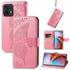 For Motorola Moto X40 Butterfly Love Flower Embossed Leather Phone Case(Pink) - 1