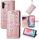 For Samsung Galaxy A24 4G Cute Cat and Dog Embossed Flip Leather Phone Case(Rose Gold) - 1