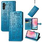 For Samsung Galaxy A24 4G Cute Cat and Dog Embossed Flip Leather Phone Case(Blue) - 1