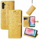 For Samsung Galaxy A24 4G Cute Cat and Dog Embossed Flip Leather Phone Case(Yellow) - 1