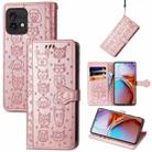 For Motorola Moto X40 Cute Cat and Dog Embossed Flip Leather Phone Case(Rose Gold) - 1