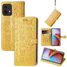 For Motorola Moto X40 Cute Cat and Dog Embossed Flip Leather Phone Case(Yellow) - 1