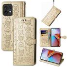 For Motorola Moto X40 Cute Cat and Dog Embossed Flip Leather Phone Case(Gold) - 1