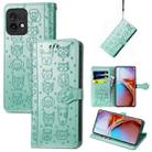 For Motorola Moto X40 Cute Cat and Dog Embossed Flip Leather Phone Case(Green) - 1