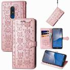 For Nokia C3 Cute Cat and Dog Embossed Flip Leather Phone Case(Rose Gold) - 1