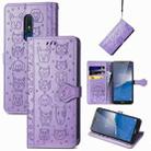 For Nokia C3 Cute Cat and Dog Embossed Flip Leather Phone Case(Purple) - 1