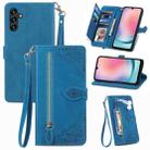 For Samsung Galaxy A24 4G Embossed Flower Zipper Leather Phone Case(Blue) - 1