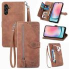 For Samsung Galaxy A24 4G Embossed Flower Zipper Leather Phone Case(Brown) - 1