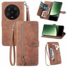 For Xiaomi 13 Ultra Embossed Flower Zipper Leather Phone Case(Brown) - 1