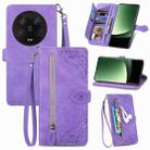 For Xiaomi 13 Ultra Embossed Flower Zipper Leather Phone Case(Purple) - 1