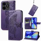 For Tecno Spark 10 Pro Butterfly Love Flower Embossed Leather Phone Case(Purple) - 1