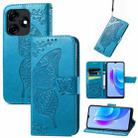 For Tecno Spark 10C Butterfly Love Flower Embossed Leather Phone Case(Blue) - 1