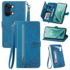 For OnePlus Ace 2V Embossed Flower Zipper Leather Phone Case(Blue) - 1