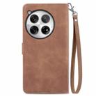 For OnePlus 12 Embossed Flower Zipper Leather Phone Case(Brown) - 3