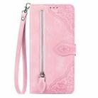 For OnePlus 12 Embossed Flower Zipper Leather Phone Case(Pink) - 2