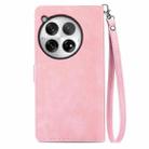 For OnePlus 12 Embossed Flower Zipper Leather Phone Case(Pink) - 3