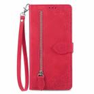 For OnePlus 12 Embossed Flower Zipper Leather Phone Case(Red) - 2