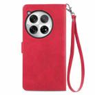For OnePlus 12 Embossed Flower Zipper Leather Phone Case(Red) - 3