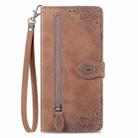 For OnePlus Nord CE 4 Embossed Flower Zipper Leather Phone Case(Brown) - 2