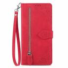 For OnePlus Nord CE 4 Embossed Flower Zipper Leather Phone Case(Red) - 2