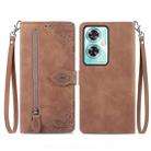 For OnePlus Nord N30 SE Embossed Flower Zipper Leather Phone Case(Brown) - 1