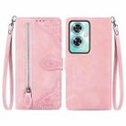 For OnePlus Nord N30 SE Embossed Flower Zipper Leather Phone Case(Pink) - 1