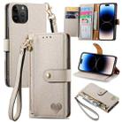 For iPhone 14 Pro Love Zipper Lanyard Leather Phone Case(Gray) - 1