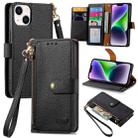 For iPhone 14 Plus Love Zipper Lanyard Leather Phone Case(Black) - 1