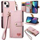 For iPhone 13 mini Love Zipper Lanyard Leather Phone Case(Pink) - 1