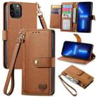 For iPhone 13 Pro Love Zipper Lanyard Leather Phone Case(Brown) - 1