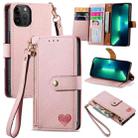 For iPhone 13 Pro Max Love Zipper Lanyard Leather Phone Case(Pink) - 1