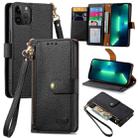 For iPhone 13 Pro Max Love Zipper Lanyard Leather Phone Case(Black) - 1