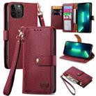 For iPhone 13 Pro Max Love Zipper Lanyard Leather Phone Case(Red) - 1