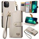 For iPhone 13 Pro Max Love Zipper Lanyard Leather Phone Case(Gray) - 1