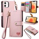 For iPhone 12 mini Love Zipper Lanyard Leather Phone Case(Pink) - 1