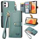 For iPhone 12 mini Love Zipper Lanyard Leather Phone Case(Green) - 1