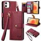 For iPhone 12 mini Love Zipper Lanyard Leather Phone Case(Red) - 1