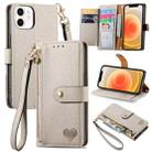 For iPhone 12 mini Love Zipper Lanyard Leather Phone Case(Gray) - 1