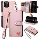 For iPhone 12/12 Pro Love Zipper Lanyard Leather Phone Case(Pink) - 1