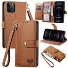 For iPhone 12/12 Pro Love Zipper Lanyard Leather Phone Case(Brown) - 1