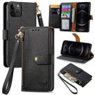 For iPhone 12/12 Pro Love Zipper Lanyard Leather Phone Case(Black) - 1