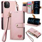 For iPhone 12 Pro Max Love Zipper Lanyard Leather Phone Case(Pink) - 1