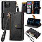 For iPhone 12 Pro Max Love Zipper Lanyard Leather Phone Case(Black) - 1