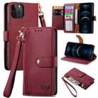 For iPhone 12 Pro Max Love Zipper Lanyard Leather Phone Case(Red) - 1