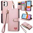 For iPhone 11 Love Zipper Lanyard Leather Phone Case(Pink) - 1