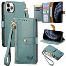 For iPhone 11 Pro Love Zipper Lanyard Leather Phone Case(Green) - 1