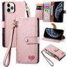 For iPhone 11 Pro Max Love Zipper Lanyard Leather Phone Case(Pink) - 1