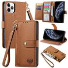 For iPhone 11 Pro Max Love Zipper Lanyard Leather Phone Case(Brown) - 1