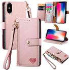 For iPhone X / XS Love Zipper Lanyard Leather Phone Case(Pink) - 1